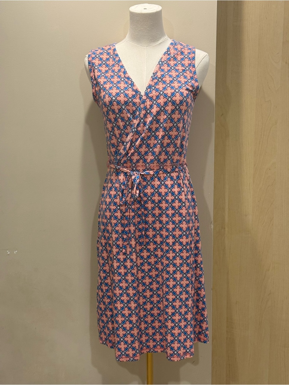 Talbots Pink and Blue Sleeveless Wrap-Style Midi Dress